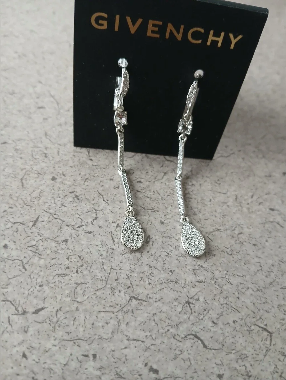 Givenchy Silver Crystal Teardrop Dangle Earrings